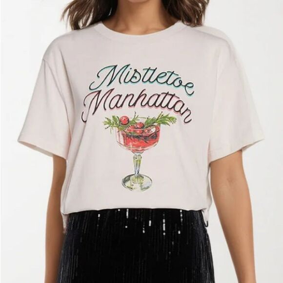 Wildfox Tops - Wildfox Light Pink Mistletoe Manhattan Ryan Tee